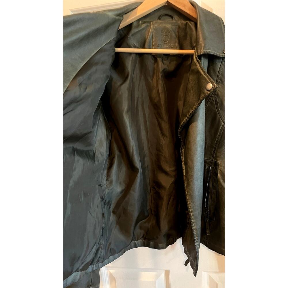Max Studio Women's Washed Faux Leather Zip Moto Jacket Olive Green Size M - Picture 9 of 11